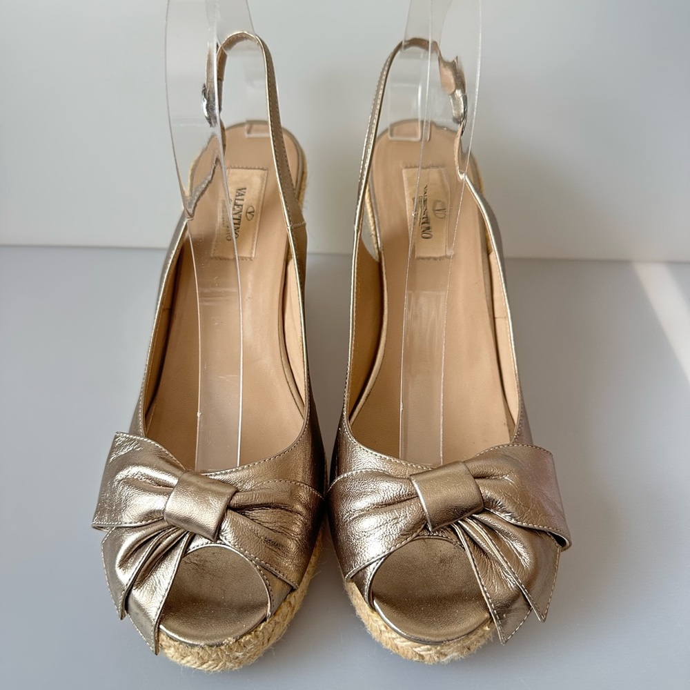 AUTHENTIC VALENTINO GARAVANI Slingback Gold Metallic Champagne Espadrille Wedges